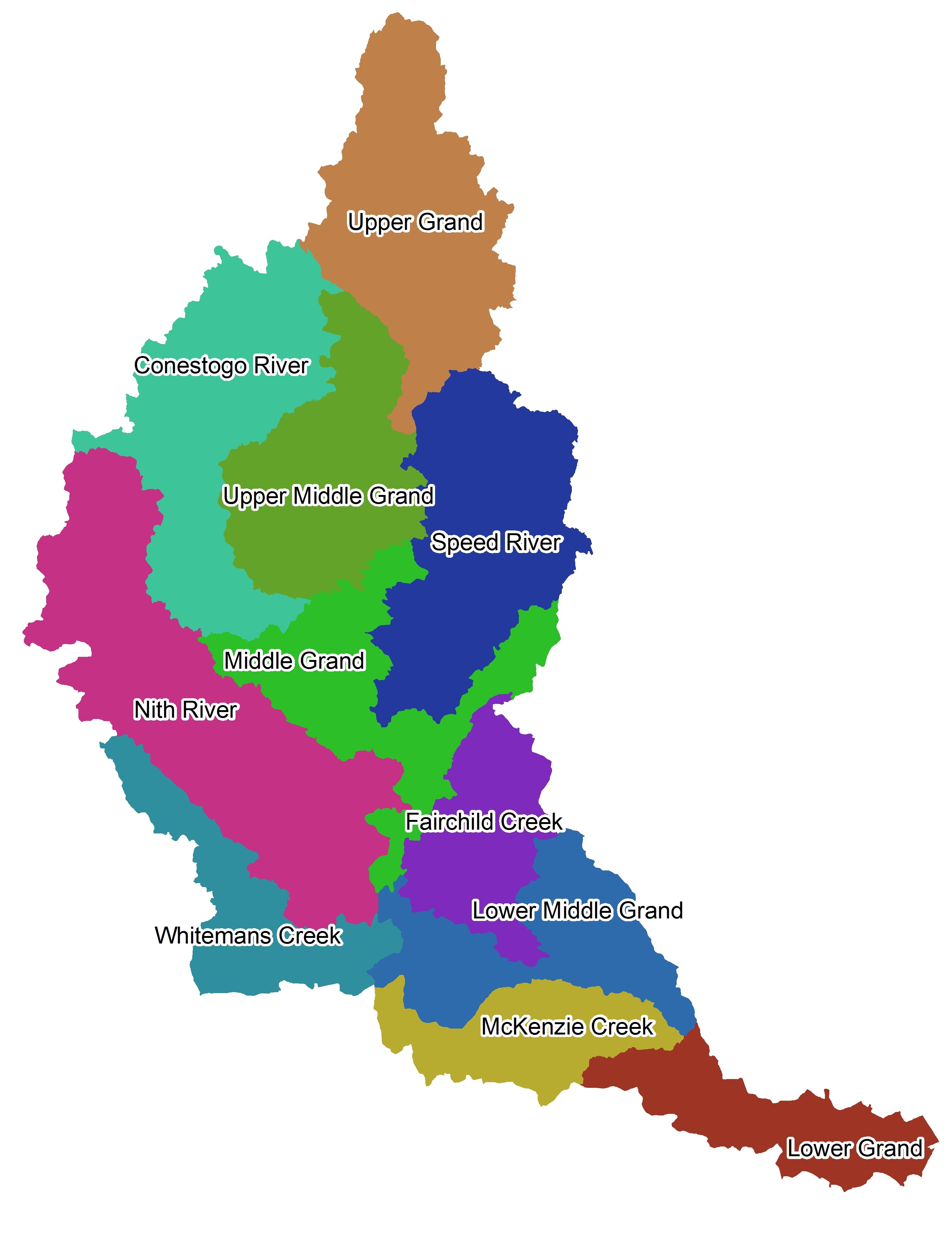 Map of Grand River Subwatersheds